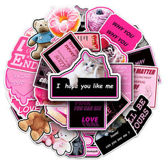 Funny Stickers 50Pcs Pink Black Smutty Stickers INS Stickers for Scrapbook/Water Bottle Matte Waterproof Vinyl Stickers Laptop Decals Waterproof Personalised Kindle Stickers for Teens Adults