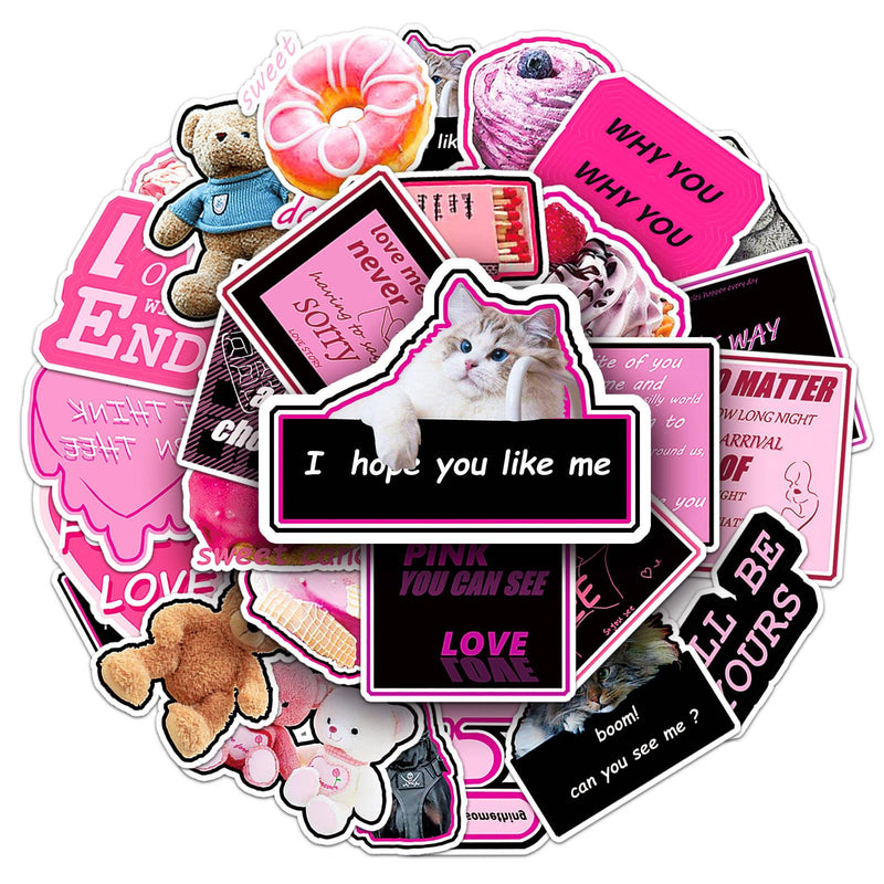 Funny Stickers 50Pcs Pink Black Smutty Stickers INS Stickers for Scrapbook/Water Bottle Matte Waterproof Vinyl Stickers Laptop Decals Waterproof Personalised Kindle Stickers for Teens Adults