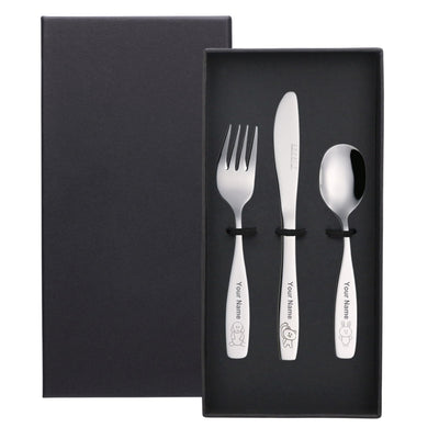 Exzact Personalised Childrens Flatware 3pcs Kids Cutlery - Lazer Engraving Your Name (3pcs - Personalised Name)
