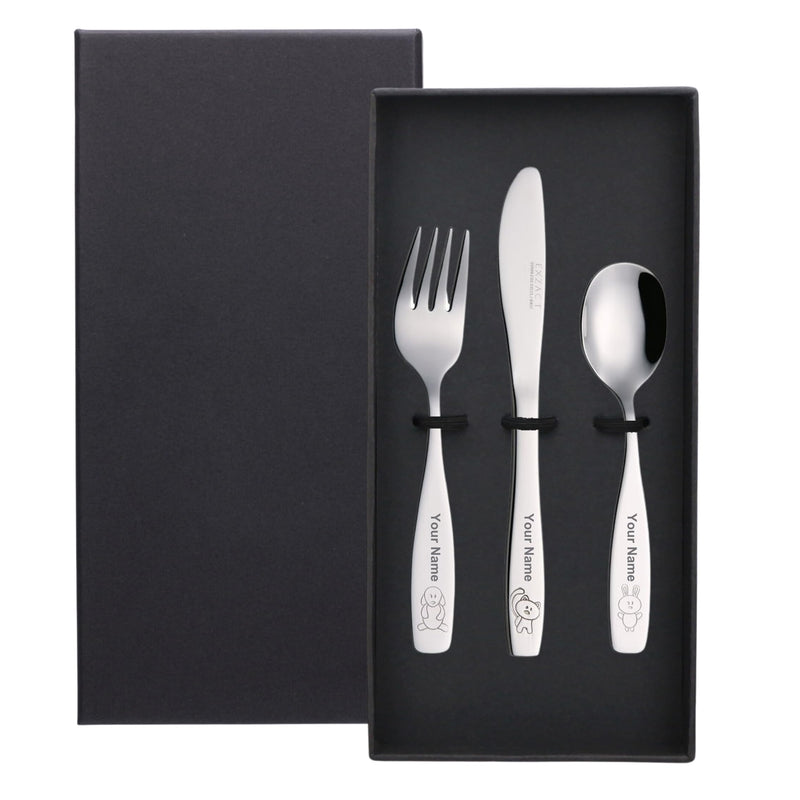 Exzact Personalised Childrens Flatware 3pcs Kids Cutlery - Lazer Engraving Your Name (3pcs - Personalised Name)